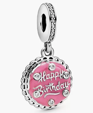 Cubic Zirconia Pink Birthday Cake Dangle Charm